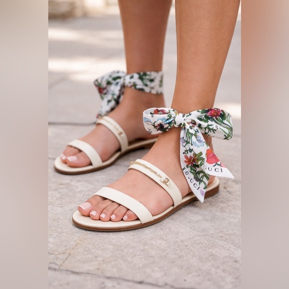 Gucci Shoes - New authentic Gucci silk ankle wrap leather sandals size 37.5